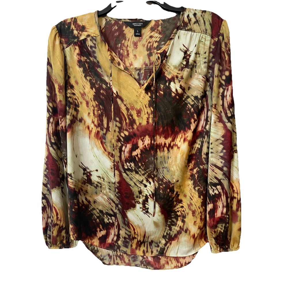 Simply Vera Wang Womens Multicolor V-Neck Long Sleeve Blouse Size S Pre-loved